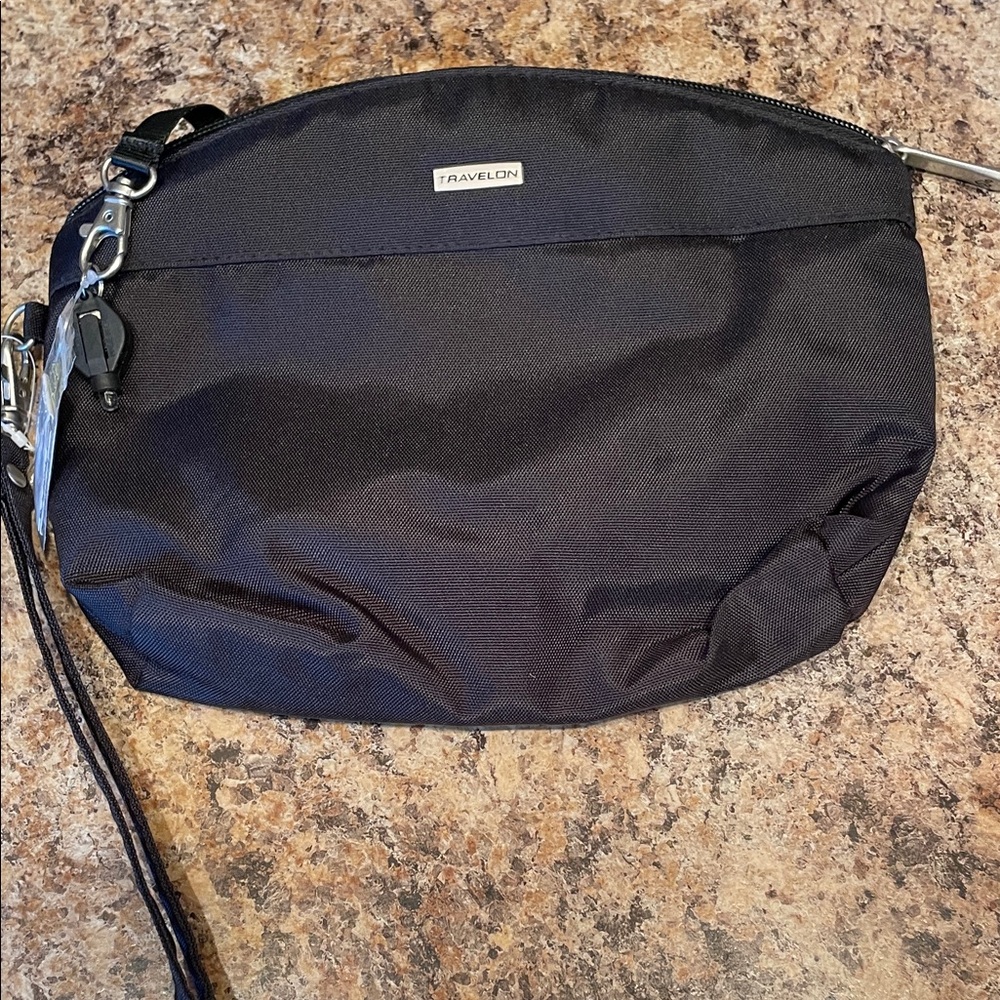 Travelon Black Compact Wristlet Pouch with Detachable Strap